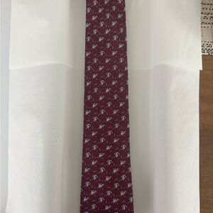 Hermes Burgundy and White Patterned Dinosaur Tie
